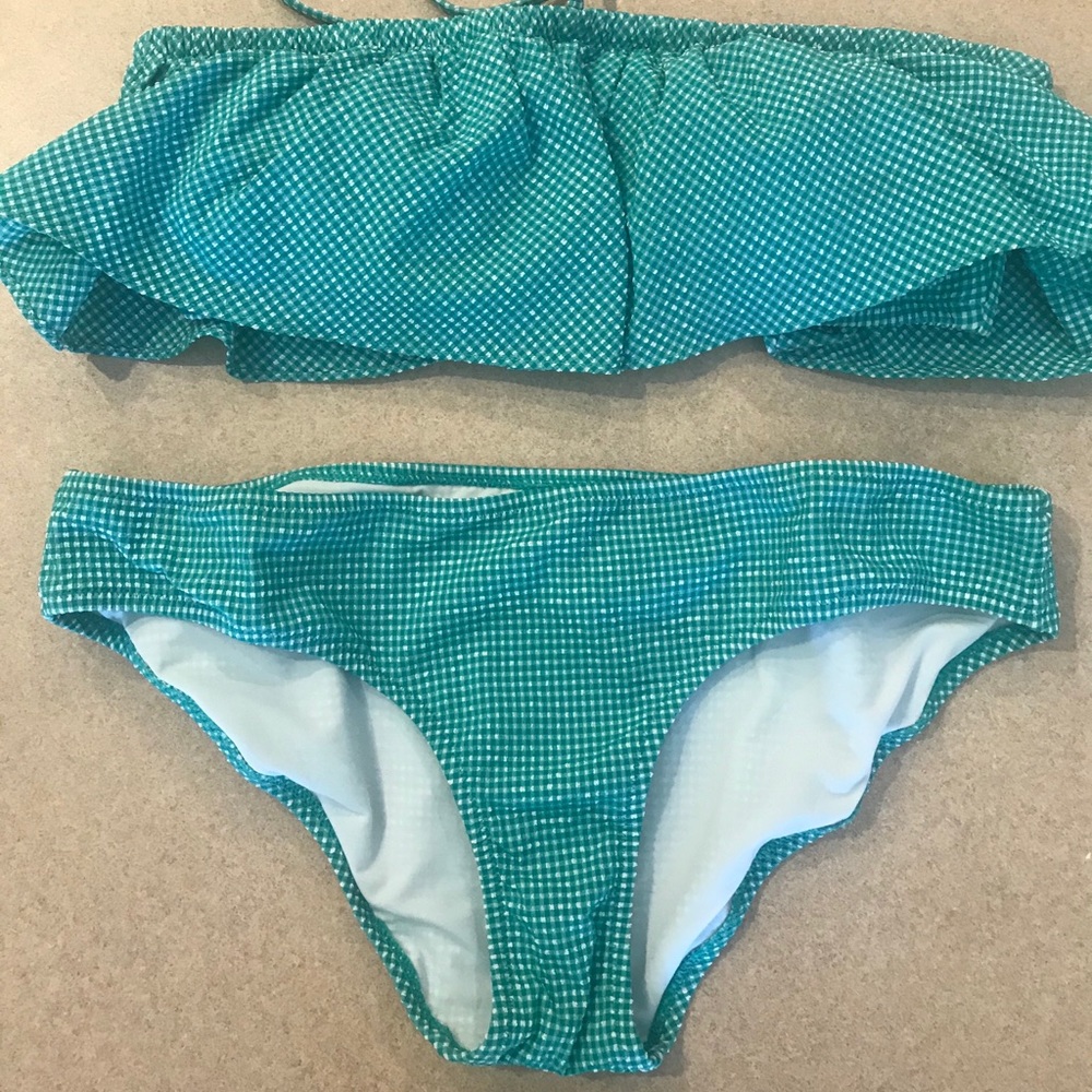 *SOLD*EUC J.Crew green gingham swum suit sz M